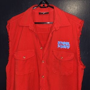 Biker Design Steel Pony Saloon button down sleeveless shirt. Sz XL.